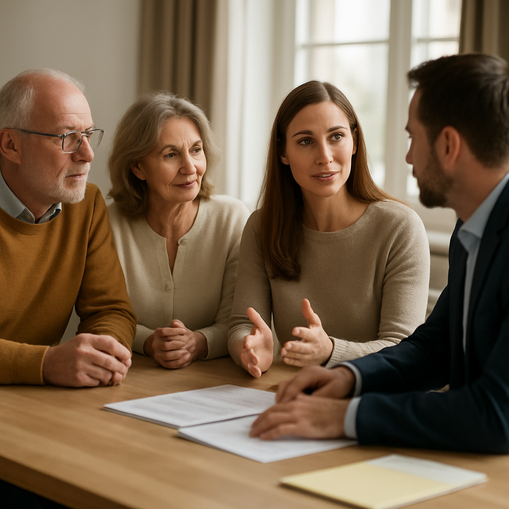 Incontro di famiglia imprenditoriale intorno a un tavolo